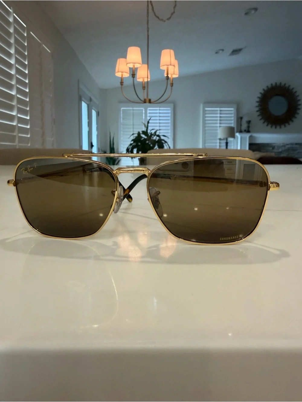 Ray-Ban Gold Frame Caravan Sunglasses with Brown Lenses